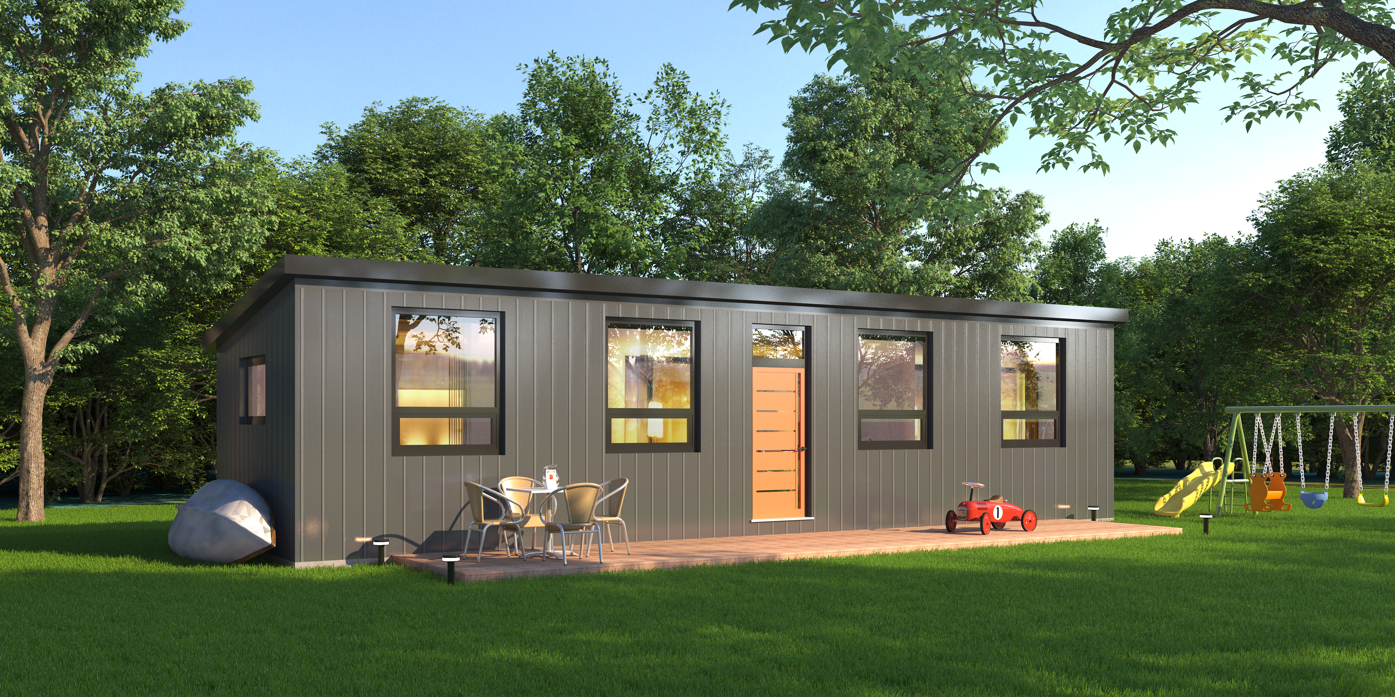 12X4TWO Corten corrugated steel modular home exterior